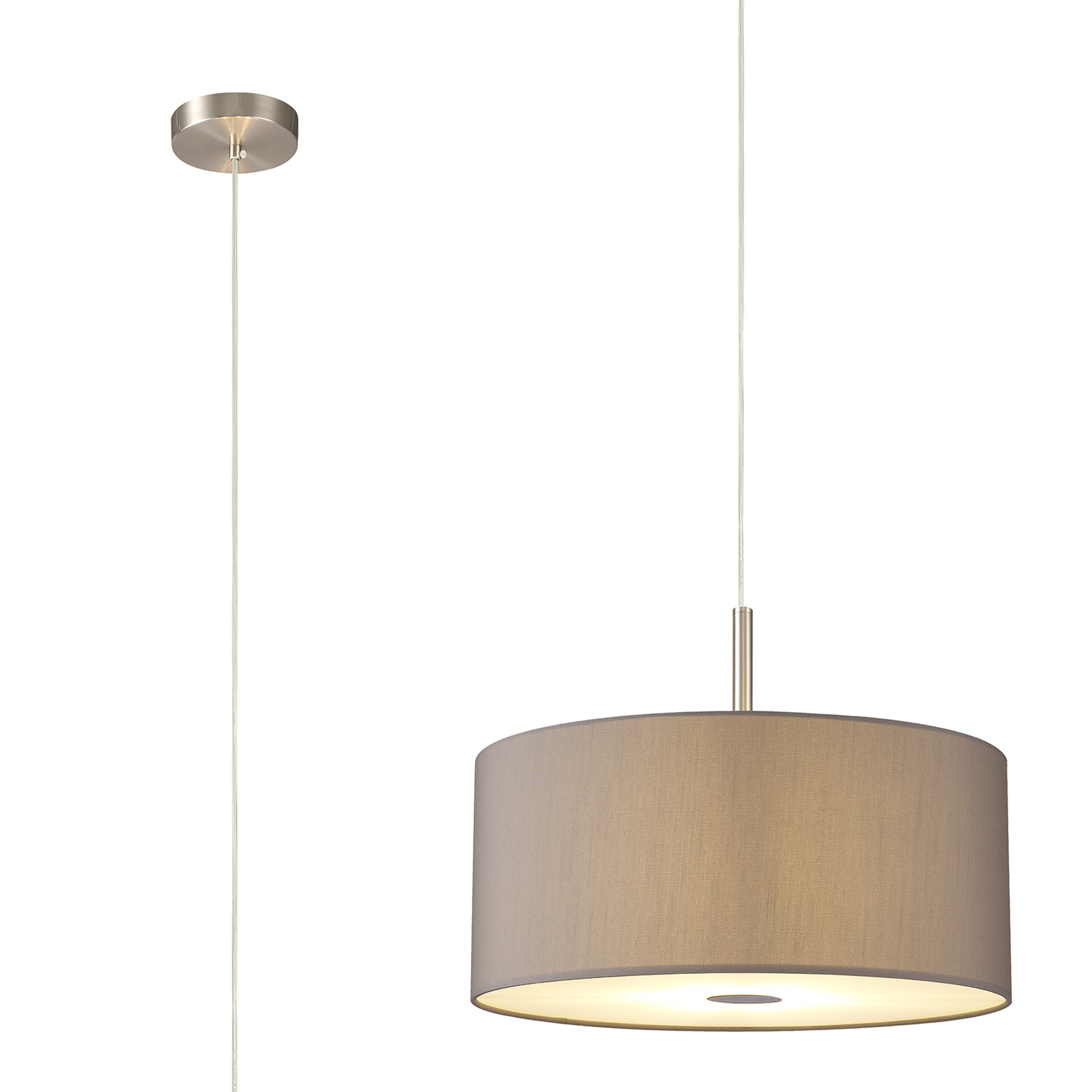 Baymont 40cm 3 Light Pendant Satin Nickel, Grey, Frosted Diffuser